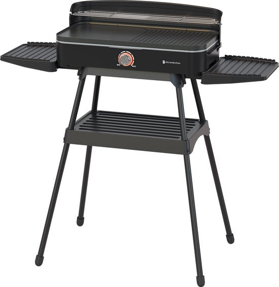 KitchenBrothers Electric BBQ - Steh- und Tischgrill - Tischgrill - Antihaftbeschichtung - 24x50cm Grillfläche - 2200W - Schwarz