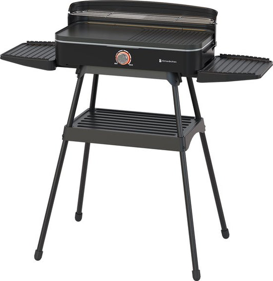 KitchenBrothers Electric BBQ - Steh- und Tischgrill - Tischgrill - Antihaftbeschichtung - 24x50cm Grillfläche - 2200W - Schwarz