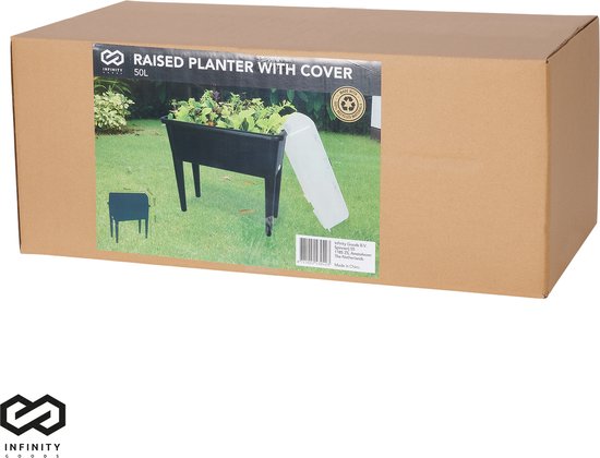 Infinity Goods Growing Table On Legs XXL - Grower - Rechteckig - 76 x 37 x 85 cm - 70L - Outdoor Indoor - Deckel - Schwarz