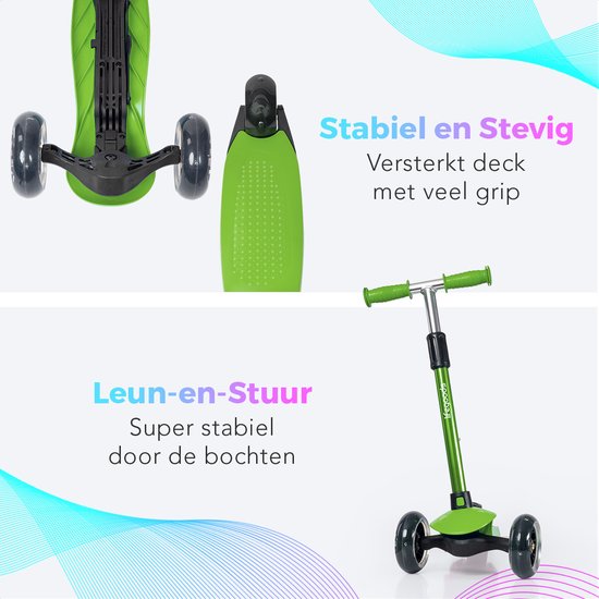 LifeGoods - Kinderroller - 2-5 Jahre - 3 leuchtende LED-Räder - höhenverstellbar - Jungen/Mädchen - Grün