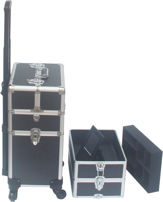 VDD - Schminkkoffer - Schminkkoffer - Schminkwagen - Friseurkoffer - Beautycase - Kosmetikkoffer - Mit Rädern - Schwarz - 26 x 35 x 70cm