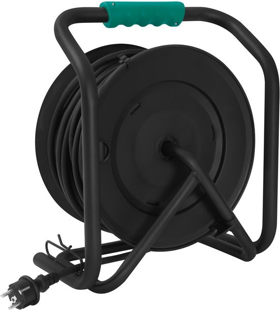 VONROC PRO Kabeltrommel 50m - IP44 - Neoprenkabel H07RN-F 3x1,5 mm² - 4 geerdete Schuko-Steckdosen - 3000W (abgerollt)/1100W (aufgerollt) - Feste Ader - Thermoschutz