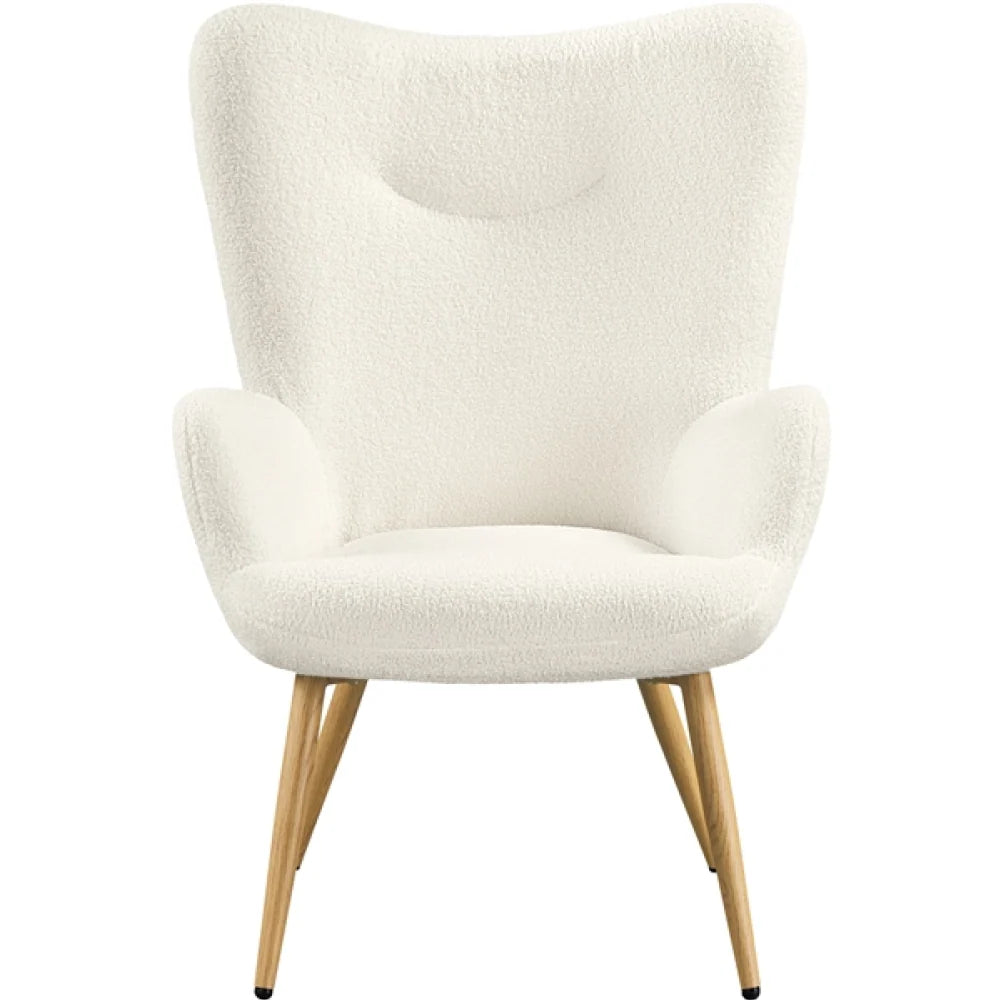 Yaheetech Bouclé-Akzentstuhl / Sessel 67,5 x 70 x 97,5 cm – Stimmungsvolles Elfenbein – Polyester-Bouclé und Metall