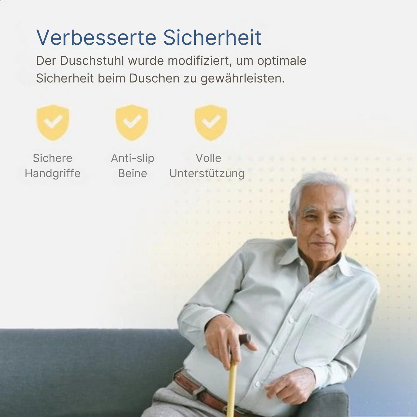 Safe Age - Duschstuhl - mit abnehmbarer Rückenlehne und Armlehne - rutschfest - höhenverstellbar - Duschhocker - Blau