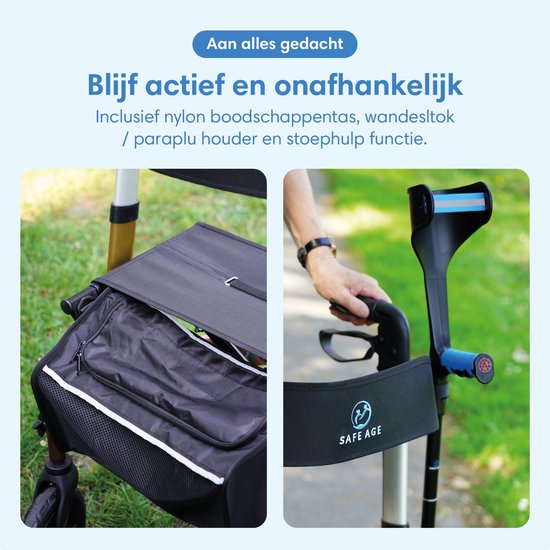Safe Life® Rollator - Leicht und faltbar - Sitzfunktion - Für drinnen und draußen - Rückenlehne und Gehstockhalter - Gold