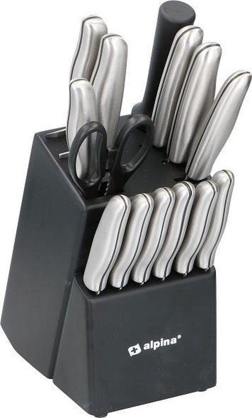 alpina Messerset - Messerblock - 15-teilig - Edelstahl - Schwarz/Silber