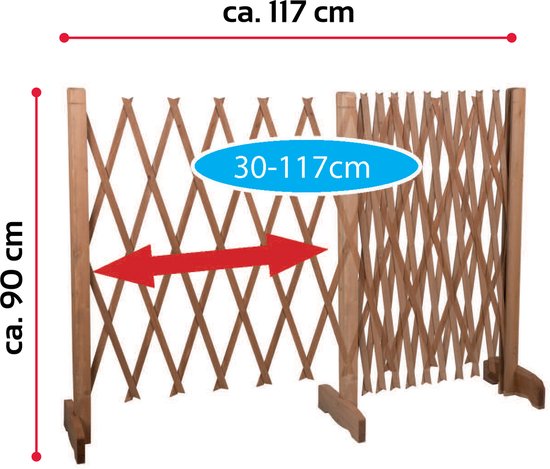 Pet Treatment Hundezaun - ausziehbar von 30 auf 117 cm - für Treppen oder Türöffnungen - Holz