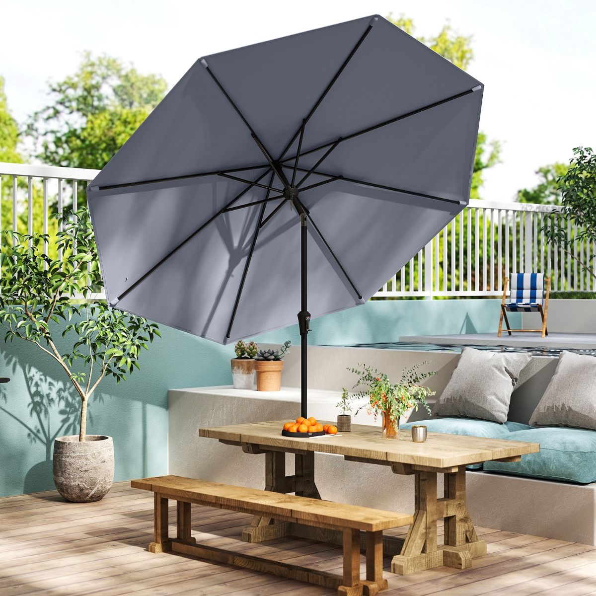 Coast Terrassen-Sonnenschirm 270 cm Grau - Kippbarer Marktschirm mit Kurbel und belüftetem Dach