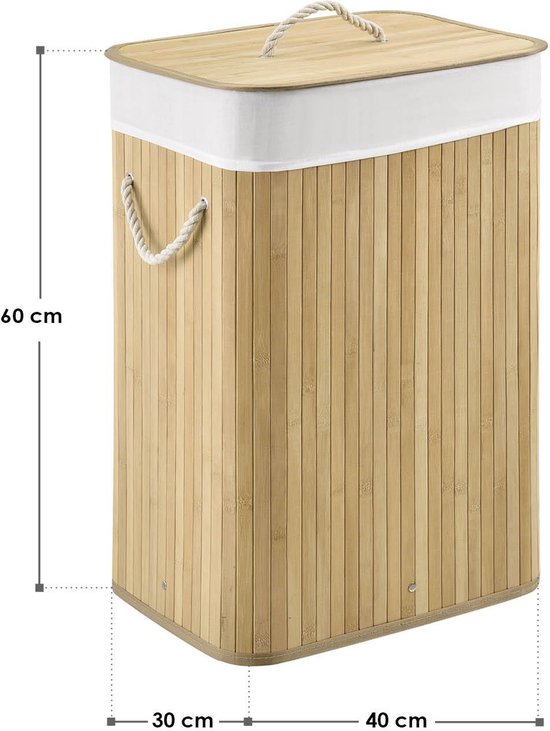 Bambus-Wäschekorb Curly - 72 L - Natur - Abnehmbarer Wäschesack