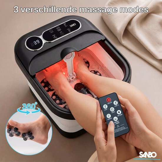 Sanbo Fußbad – Elektrische Massagerollen – Einstellbare Temperatur von 35 bis 48 Grad – Fußmassagegerät – Fußbad mit Massagefunktion – Schwarz