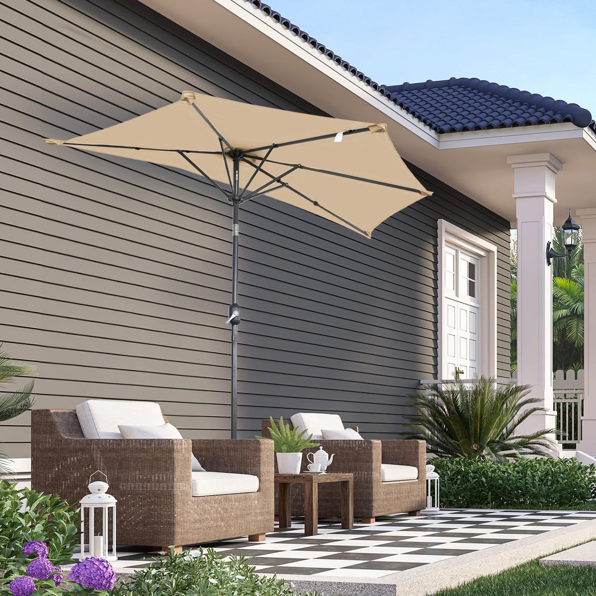 Angel Living Balkon-Sonnenschirm - halbrund - 265 x 132 cm - Beige