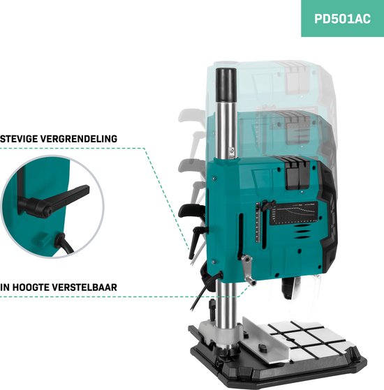 VONROC Säulenbohrmaschine 900W - Tischbohrmaschine - Digitales Bedienfeld mit LCD-Display - Kreuzlinienlaser und LED-Arbeitsleuchte - Inkl. Schnellspanner, Bohrzwinge und Parallelführung
