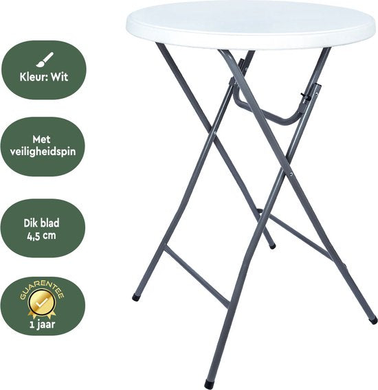 BRASQ Bartisch Weiß/Grau ø80 x 110 cm - Stehtisch - Klapptisch - Klappbar aus Kunststoff und Metall für den Innen- und Außenbereich