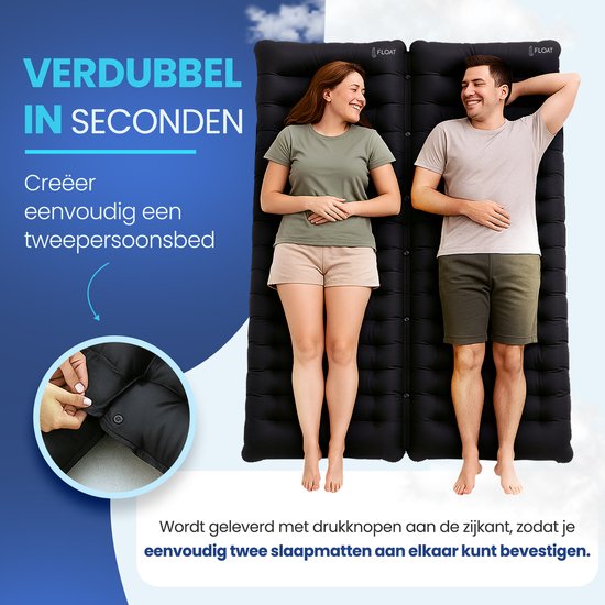 FLOAT Nomadic - 1-Personen-Schlafmatte mit Fußpumpe und Klicksystem - Stabiles und leichtes Luftbett für Camping - 195x66x12 cm Luftmatratze - Selbstaufblasende Schlafmatte - Schwarz