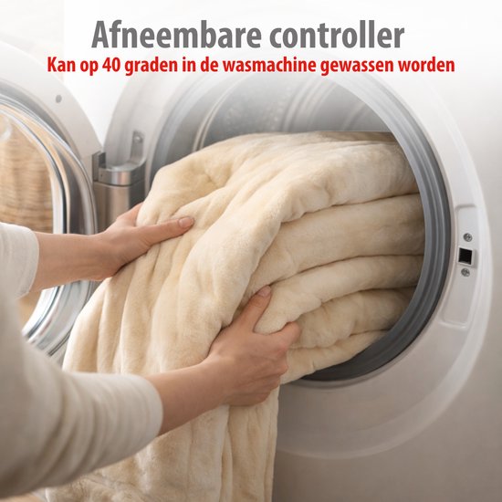 alpina Heizdecke Elektrische Oberdecke 130 x 180 cm – Elektrische Heizdecke für eine Person mit Timer (1–9 Stunden) – Kuscheldecke mit 10 Heizstufen – Waschbare Überwurfdecke – Flanell – Beige