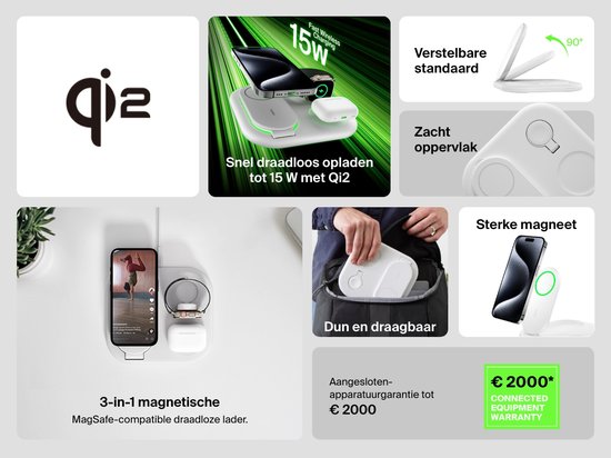 Belkin 3-in-1-Wireless-Ladegerät mit Qi2 15 W – MagSafe-kompatibel – Weiß