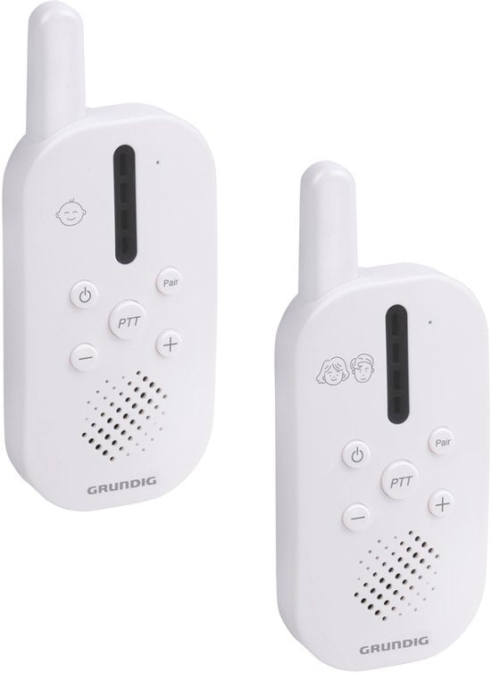 Grundig DECT-Audio-Babyphone – Babyphone mit einer Reichweite von 150 m – Eltern- und Babygerät – mit LED-Geräuschanzeige und Gegensprechfunktion – Zubehör für das Kinderzimmer – Weiß