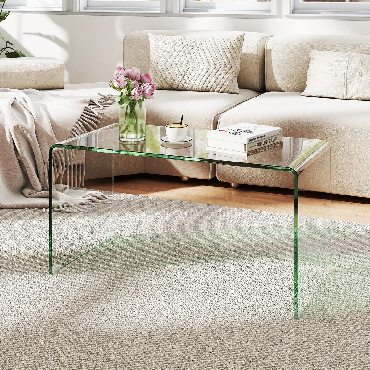 Coast Couchtisch – U-förmiger Beistelltisch – gehärtetes Glas – 81,5 x 42 x 40 cm – transparent