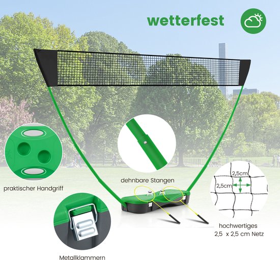 COSTWAY Badminton Netzständer, tragbares Federballspiel mit Schlägern, 2 Schlägern, Netz und Aufbewahrungsbox, komplettes Badmintonset für Badminton/Tennis und Volleyball für drinnen und draußen