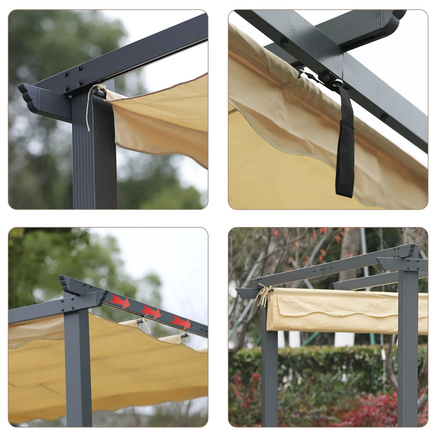 Angel Living Aluminium-Pergola 3×4 m Beige – Verstellbares Polyester-Dach, Dachrohre aus Stahl, pulverbeschichtet