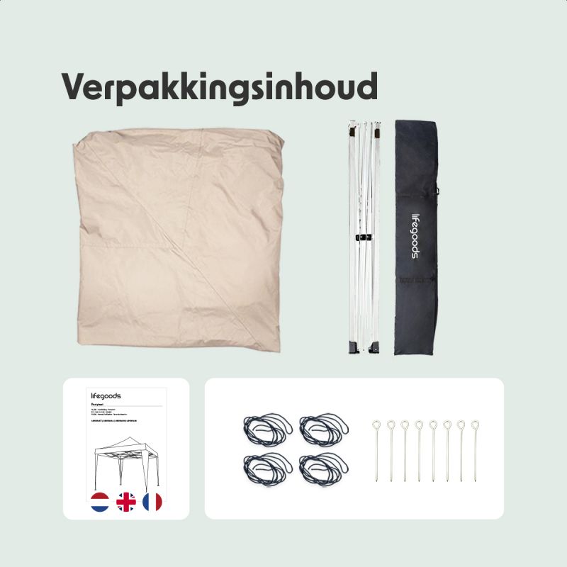 LifeGoods Partyzelt - Wasserdicht & UV-beständig - 300 x 300 x 320 cm - Beige