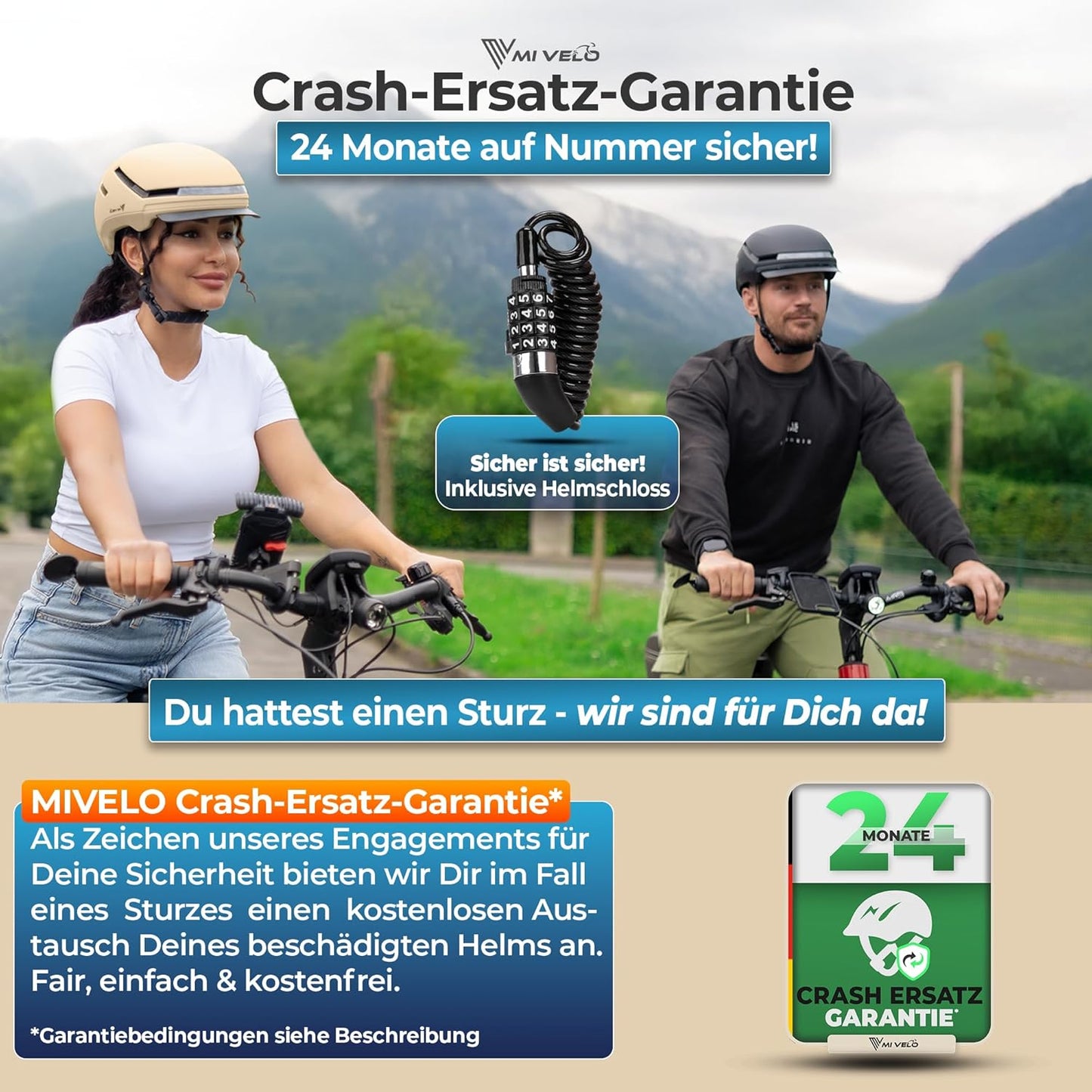 Mivelo Unisex-Radhelm NOVA - Mit Licht - NTA-zertifiziert bis zu 45km/h - Beige - Größe M (54-58 cm)