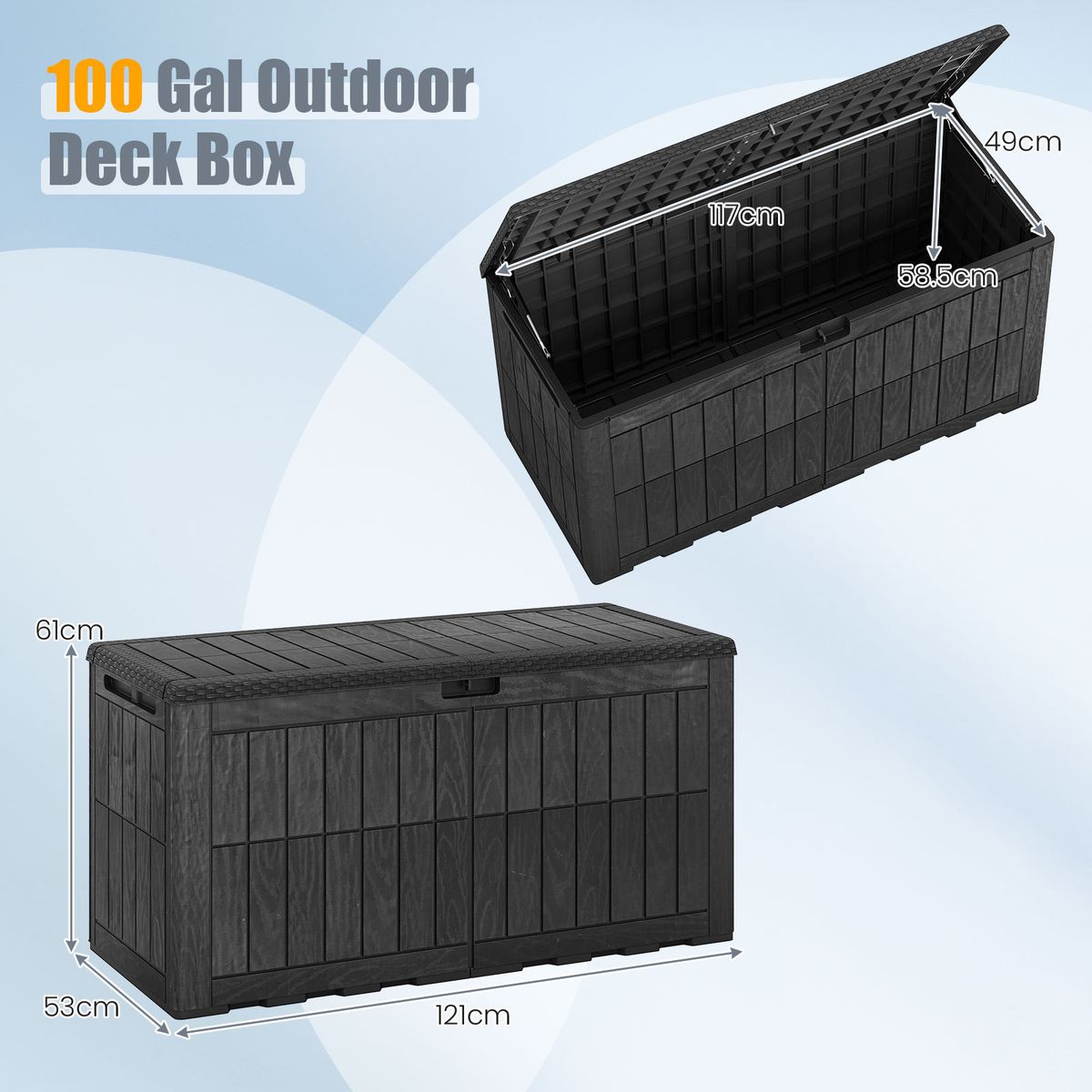 Coast Garten-Aufbewahrungsbox – 380 l Fassungsvermögen – 2-in-1-Bank und Kissenbox – schwarz
