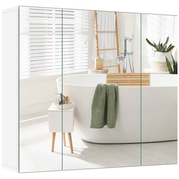 Rahmenloser Spiegelschrank – 3 Spiegeltüren – 2 verstellbare Einlegeböden – 70,5 x 15 x 60,5 cm – Weiß
