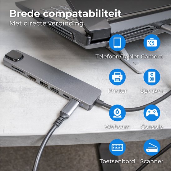 Nuvance - USB C Hub 3.0 - 8 Anschlüsse - USB-Splitter mit Ethernet - USB C zu HDMI - USB Hub 3.0 - Docking Station Laptop - Micro SD Kartenleser - HDMI 4K - Grau