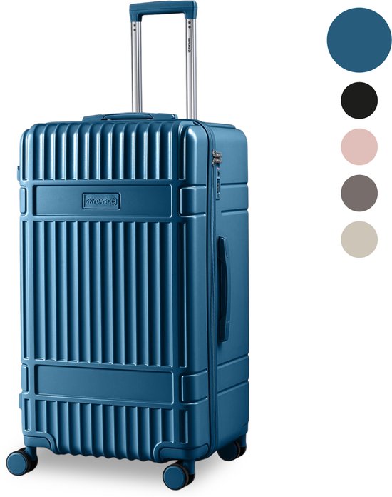 SKYCASES Trunk Travel Suitcase - Classic Heritage - Extra großer Koffer - 110L - TSA-Schloss - leichter Trolley - 78x44x36 cm - Trunk Roll Case - Spinner-Räder - Dunkelblau
