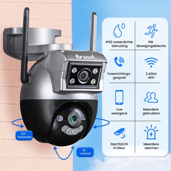 Sicherheitskamera für den Außenbereich - mit Wifi, 64GB Speicher, Nachtsicht - Sicherheitskamera für den Innenbereich - Schwarz - von Saaf