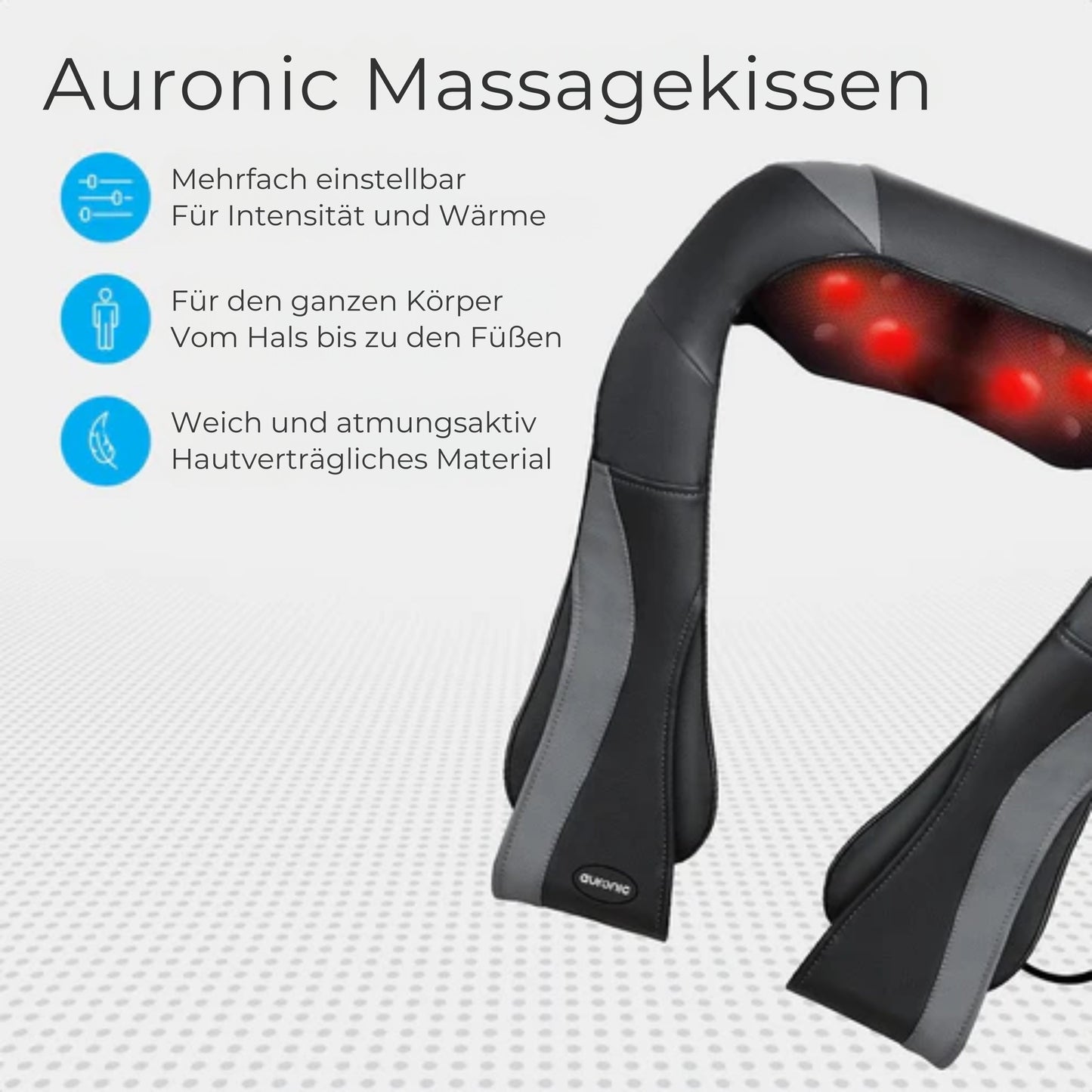 Auronic Shiatsu Massagekissen - Für Nacken und Schulter - Infrarot-Wärmefunktion - Schwarz