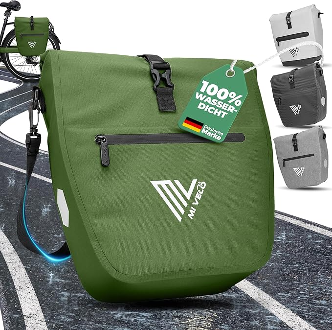 MIVELO Fahrradtasche – 2in1 Gepäckträgertasche & Schultertasche – 20 Liter – Olivgrün