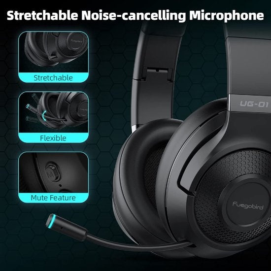 Fuegobird UG-01 2.4GHz Wireless Gaming Headset - Bluetooth Headset - Multiplattform - Geeignet für PS4/PS5, Nintendo Switch - Schwarz