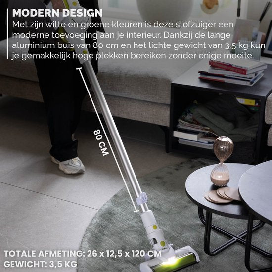 BREND BR-2214 Kabelloser Handstaubsauger mit LED-Beleuchtung - Dreifachfilter nimmt 99,5% Feinstaub auf - Weiß/Grün