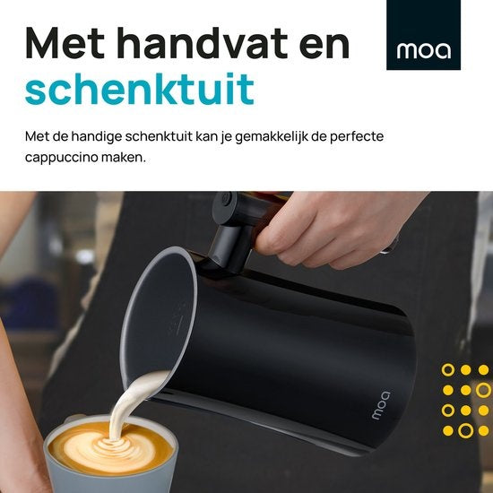 MOA Milchaufschäumer elektrisch - für Cappuccino und Latte - 3-in-1 - Schwarz - BPA-frei - MF1B