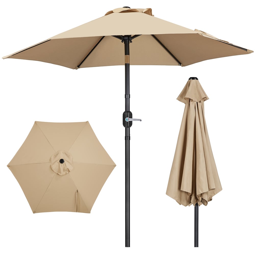 Yaheetech Sonnenschirm mit Kurbel – neigbar – UPF 50+ – ø 226 x 240 cm – hellbraun