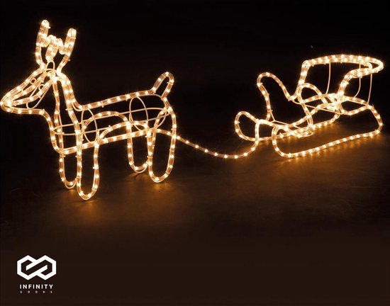 Infinity Goods Rentier mit Schlitten - Weihnachtsbeleuchtung - Outdoor Indoor LED Figur - Weihnachtsdekorationen - 3D Lichtergirlande - Weihnachten - Warm White