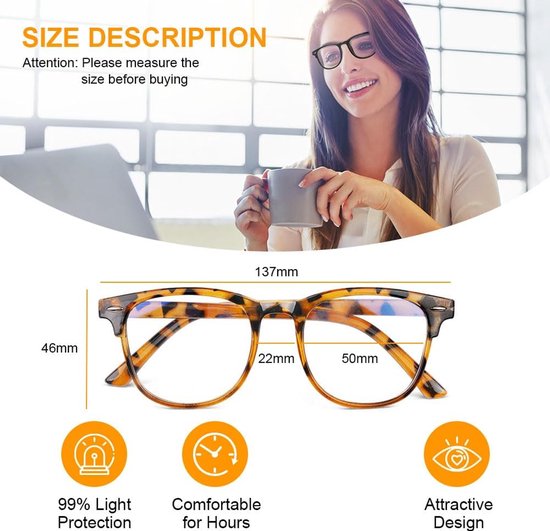 Blaulichtbrille – Computerbrille – Bildschirmzeit – Leichtes Gestell – Unisex – Schildpatt