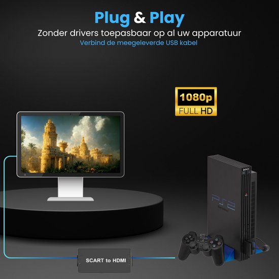 SCART-zu-HDMI-Adapter – Konverter – SCART-Kabel und HDMI-Kabel – Videoadapter – SCART-zu-HDMI-Konverter – Plug & Play – Full HD 1080p