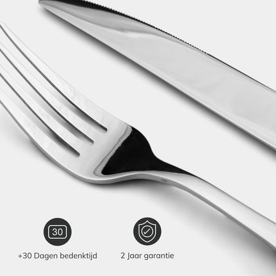 Deleca 8 Personen Besteck-Set (48 Teile) - Löffel, Messer, Gabeln & Steakmesser - spülmaschinenfest - Silber/Edelstahl