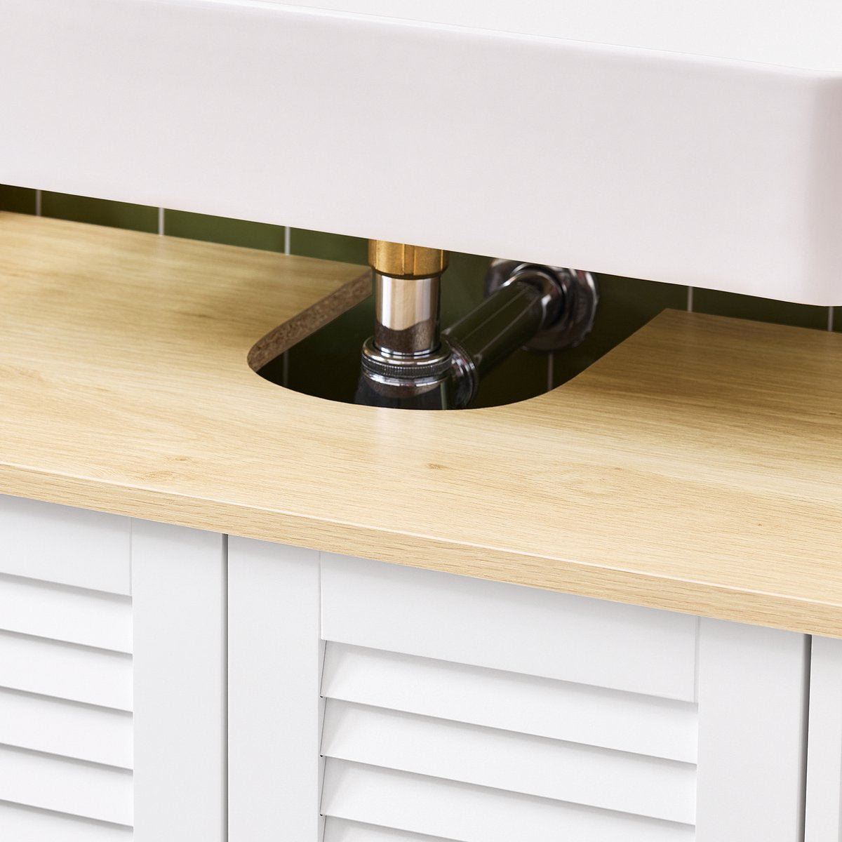 SoBuy Badezimmerschrank FRG237-WN – Waschtischunterschrank – Lamellentür – 60 x 35 x 59 cm – Dunkelgrau