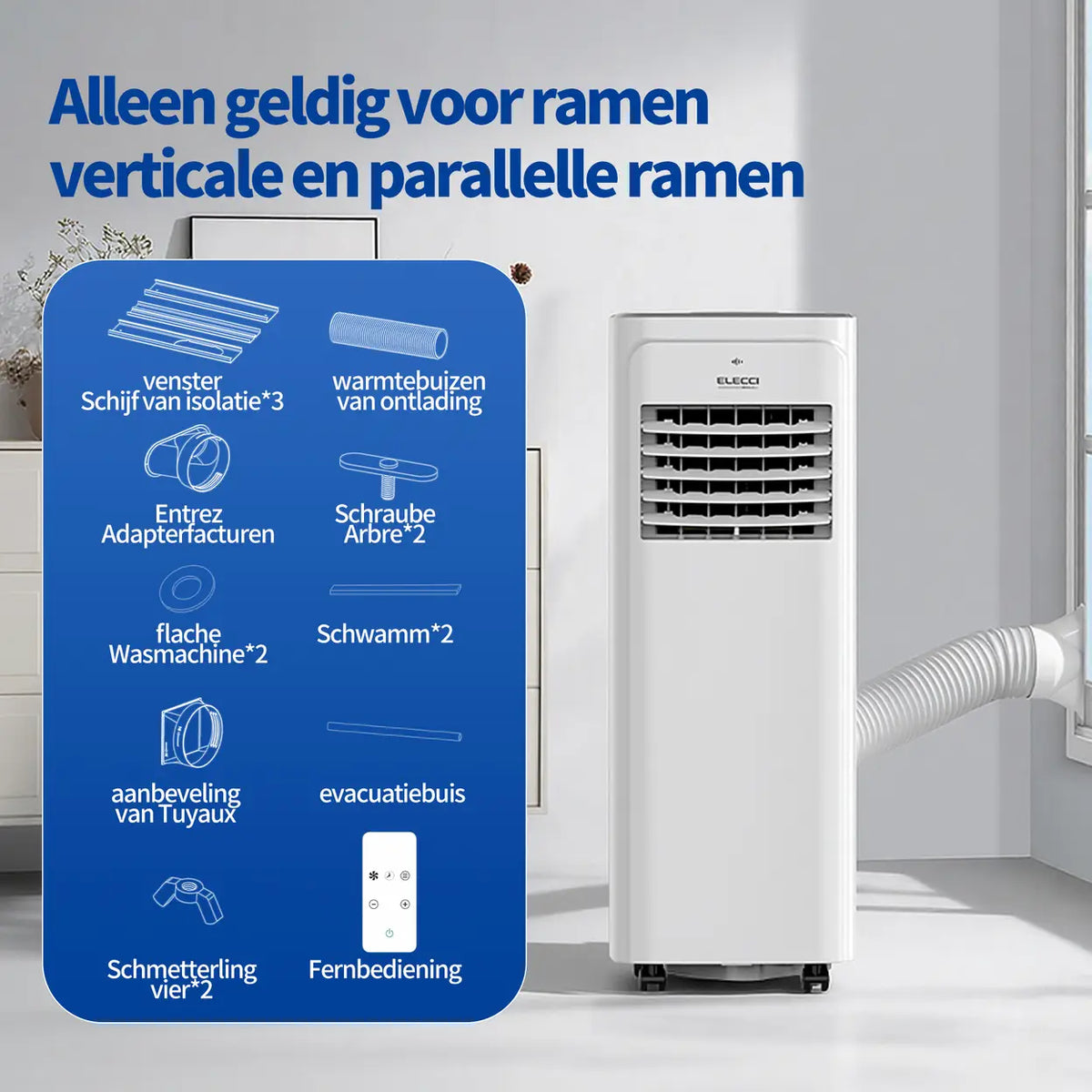 ELECCI mobile Klimaanlage 9000 BTU mit Fernbedienung und Zeitschaltuhr