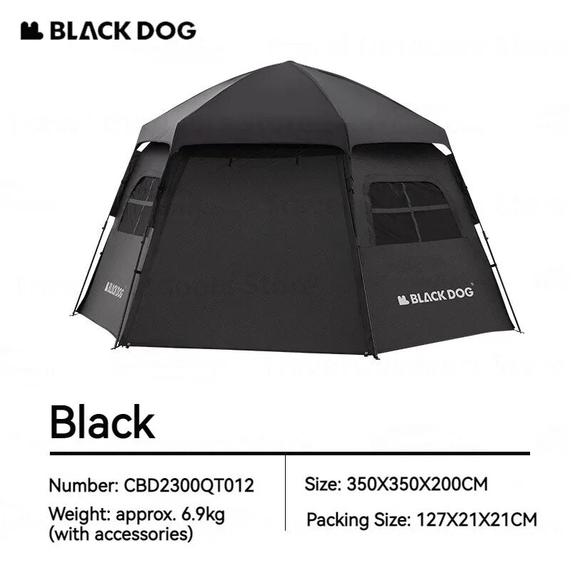 Blackdog Hexagon Automatikzelt CBD2300QT012 – 12,5 m² – UPF50+ – PU3000 mm – Schwarz.