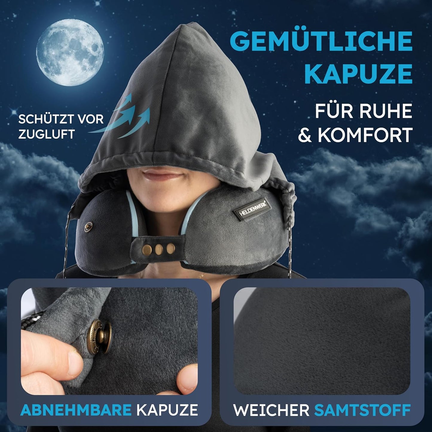 Heroism Nackenkissen - Waschbar - 6-fach verstellbar - Dunkelgrau