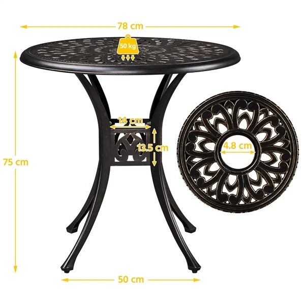 Yaheetech Runder Gartentisch Ø 78 x 75 cm – Bronze – Metall-Balkontisch mit Sonnenschirmloch