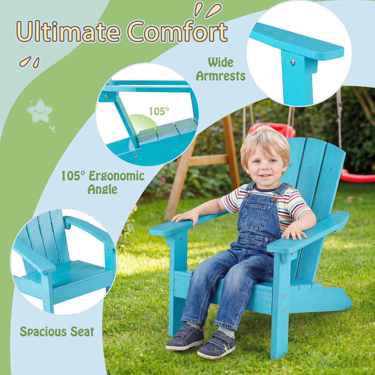 Coast Kinder-Adirondack-Gartenstuhl – ergonomische Rückenlehne – wetterbeständiges HDPE – braun
