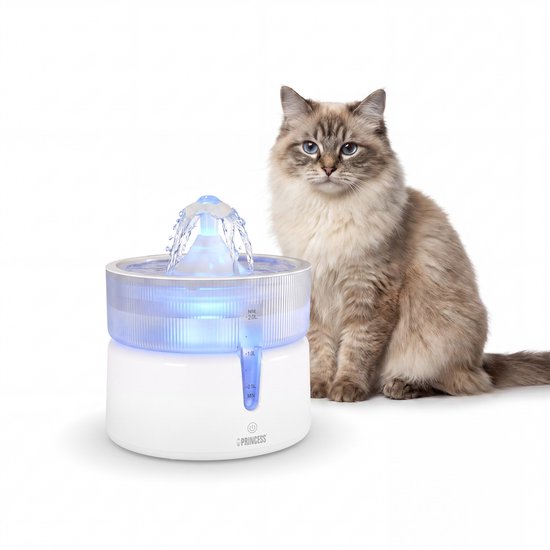 Princess Trinkbrunnen für Katzen – 2 Liter – 4-stufige Filterung – Flüsterleise 30 dB – BPA-frei – Kabellose Pumpe – inkl. Filter - Katzen & Hunde - Leicht zu reinigen - 620010