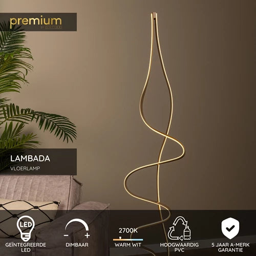 Lucide Lambada Stehlampe – LED – dimmbar – 20 x 33 x 163 cm – Mattgold/Messing
