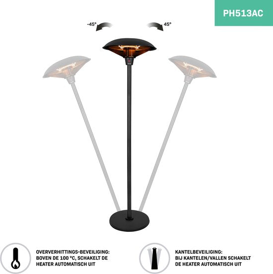 VONROC Terrassenheizstrahler Eolo â€“ Infrarot - 2000W â€“ Hohe Effizienz - 3600 Rundumwärme â€“ Halogenelementâ€“ 3 Heizstufen